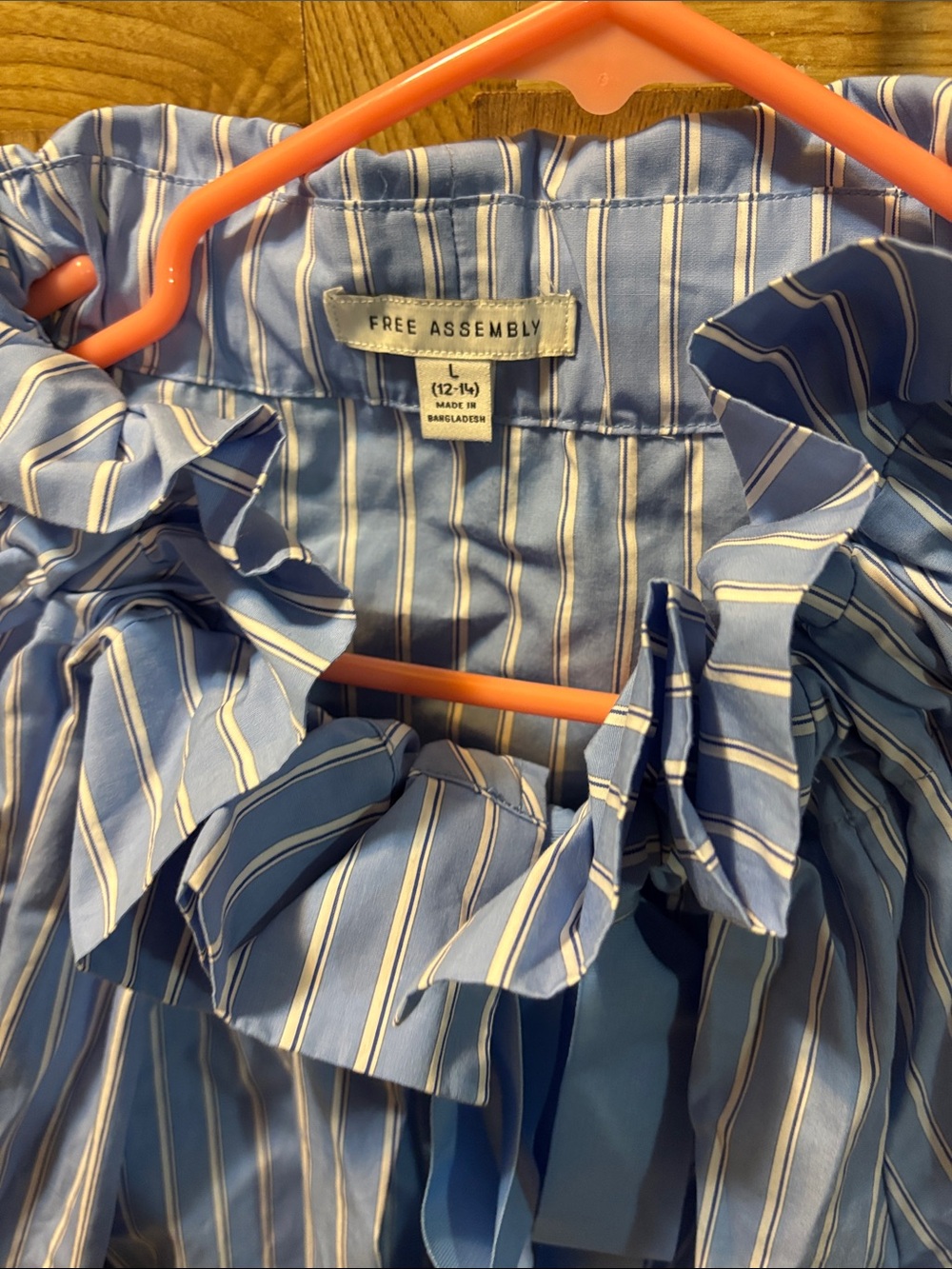 Long sleeve blouse with bow, blue striped size L 12/14 - Picture 3 of 5